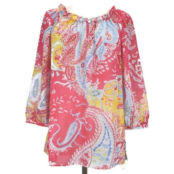 Chaps Multi Color Paisley Scoop Neck Blouse Top - Picture 2 of 6